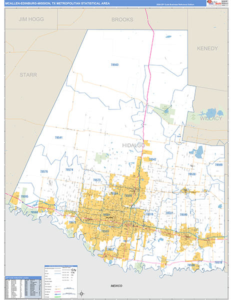 McAllen-Edinburg-Mission Metro Area Zip Code Wall Map